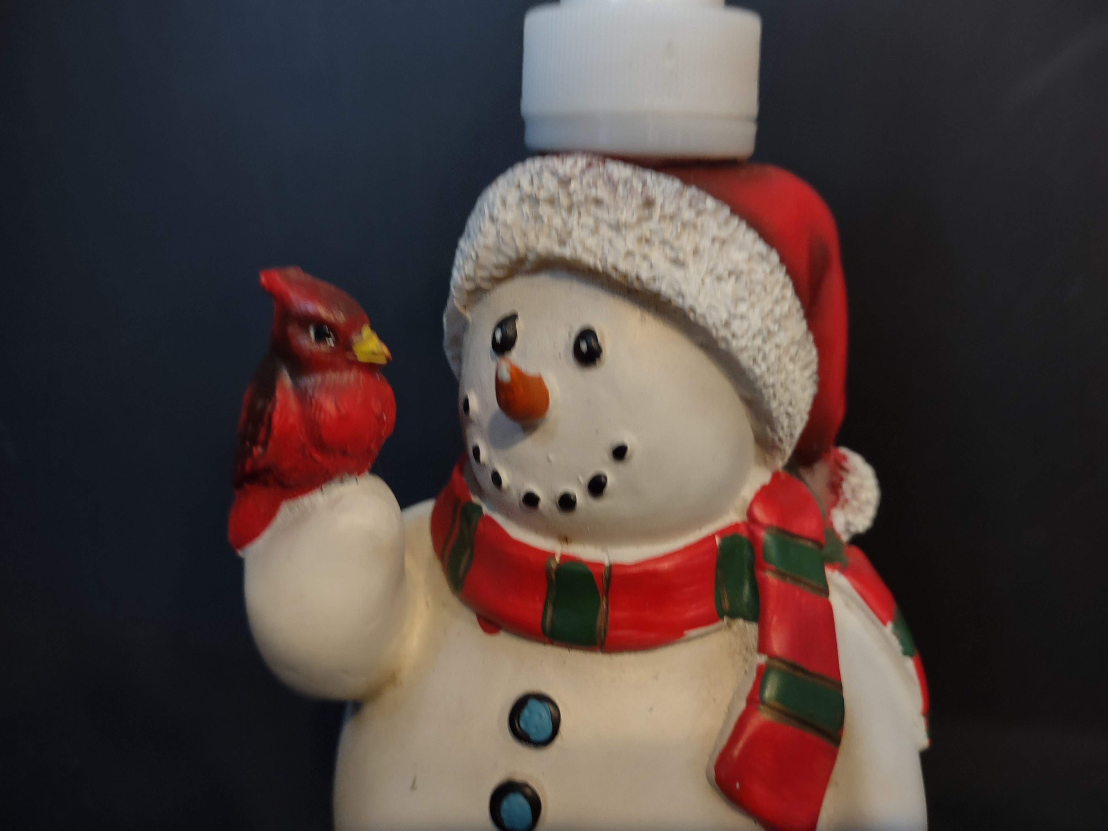 Vintage Soap Dispenser Snowman Christmas Robin Laurie (lot 2461)