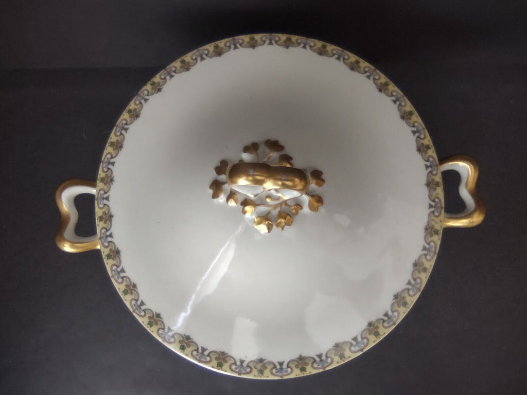 Wm Guerin France Limoges Round Soup Tureen Yellow Gold Trim (lot 532)
