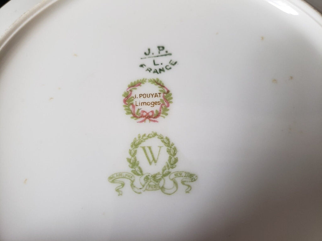 JP Limoges France Gold Trim Green Laurel Dessert Plate 7-1/2" (lot 599)