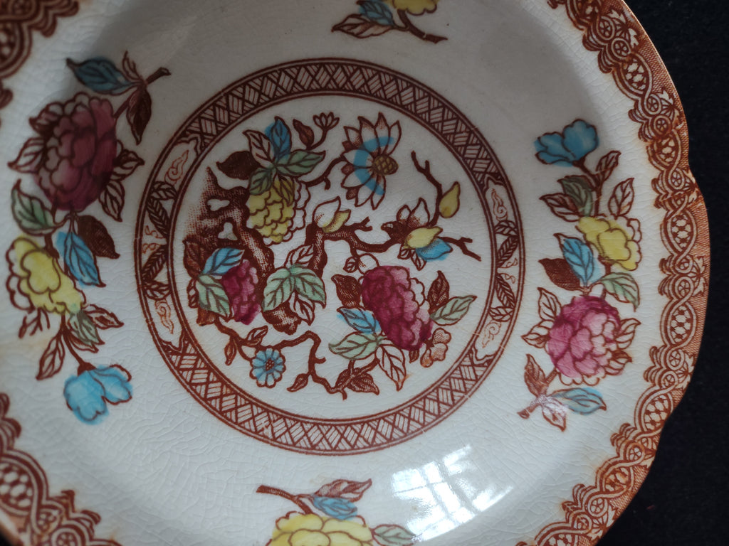 Vintage Maruta Japan Indian Tree 5-1/2" Bowl Floral Brown White (Lot 5055)