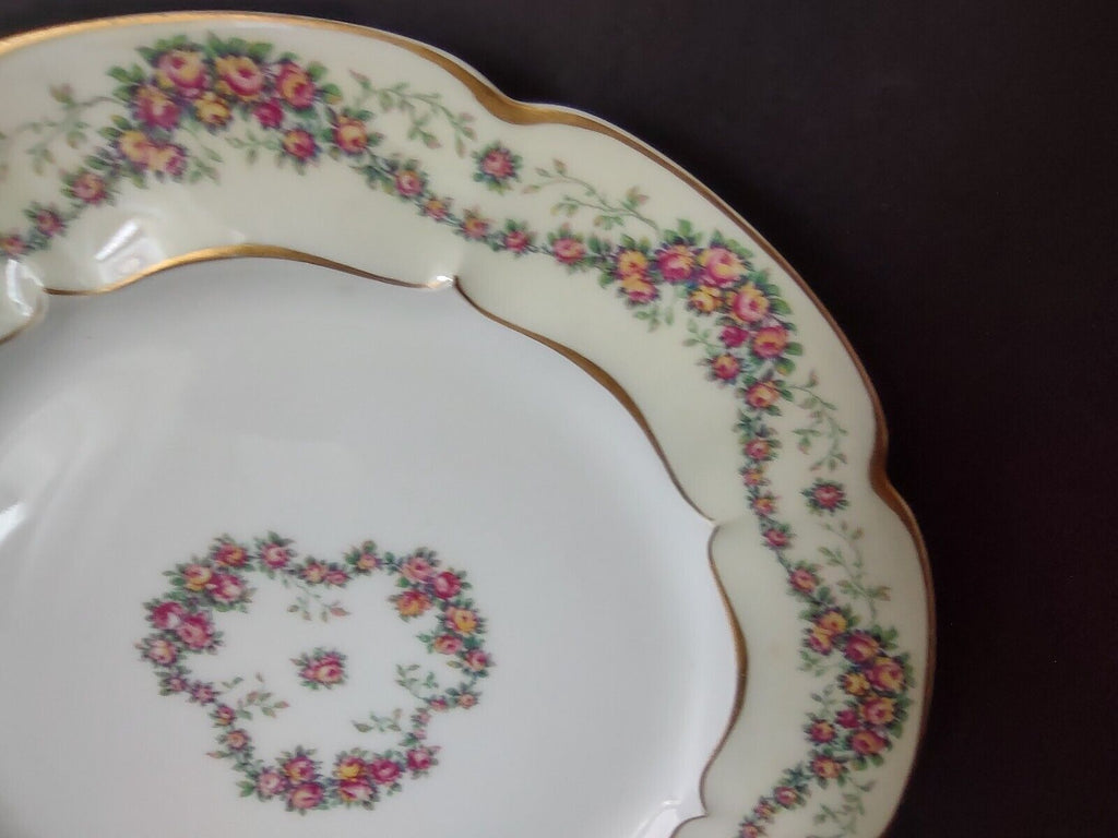 Haviland Limoges Red Rose Garland Cream Dinner Plate 9-3/4" (lot 356)