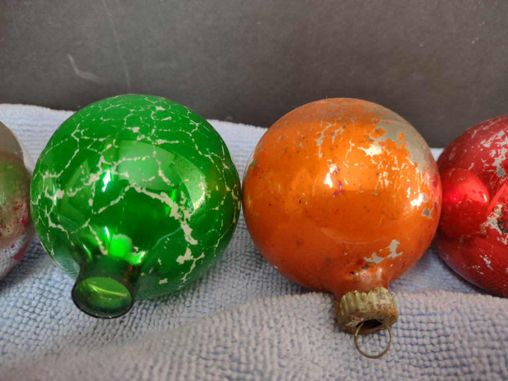 Vintage Christmas Ornament Red Bulb x 4 Shiny Brite 2-1/2" IMERFECT (lot 3452)