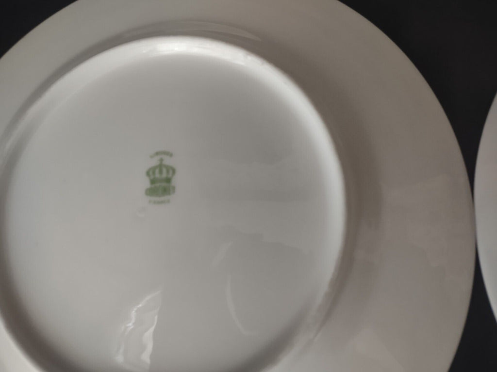 Coronet Limoges France 4 x Dinner Plate Mint Band Gold Trim Pink Rose (lot 550)