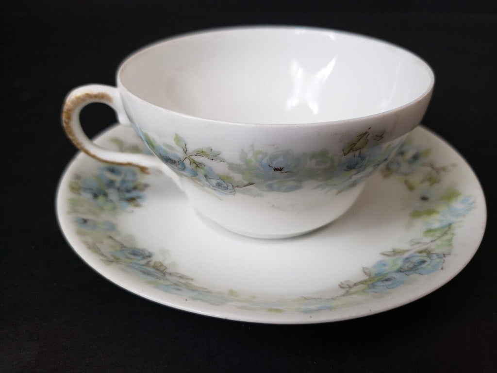 Haviland Limoges France Teacup & Saucer Blue Rose IMPERFECT (lot 618)
