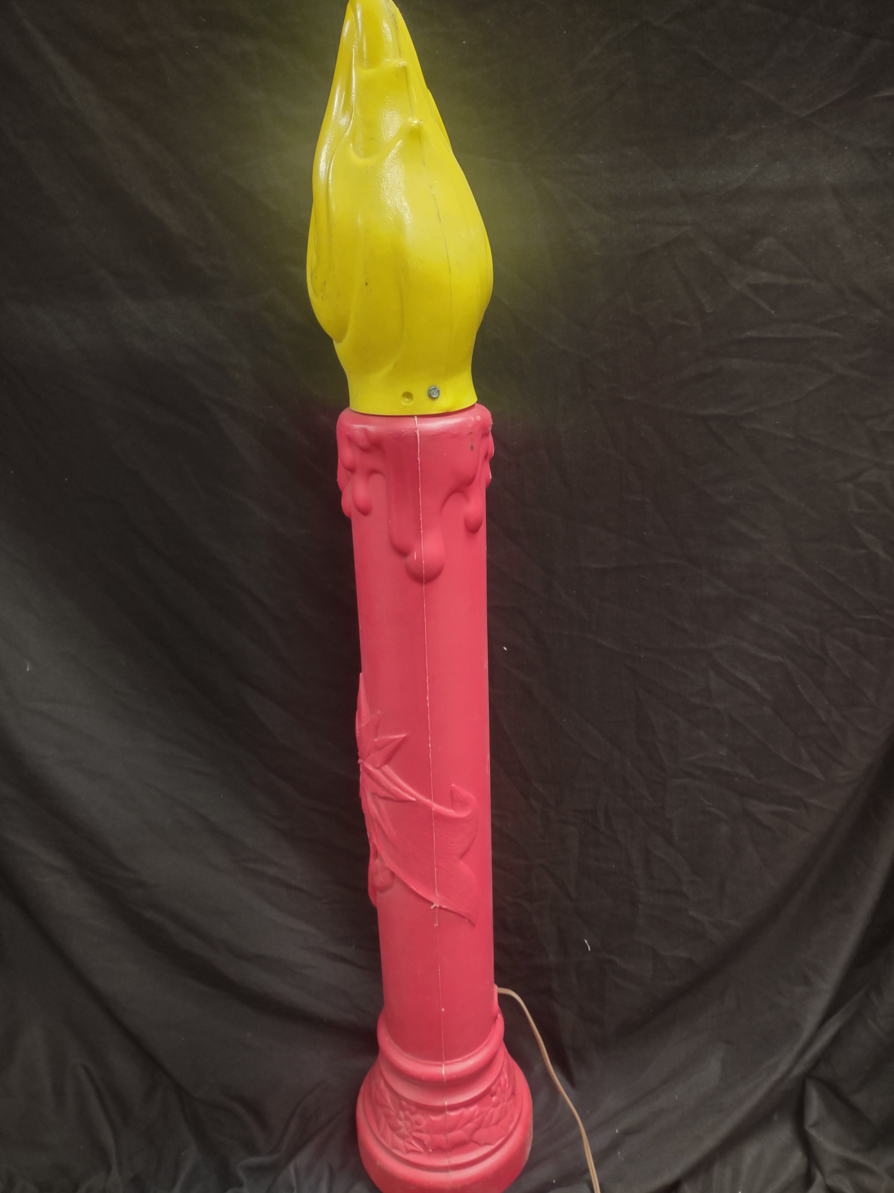 Vintage Christmas Blow Mold Candle Poinsettia Light Up 40" (lot 2322)