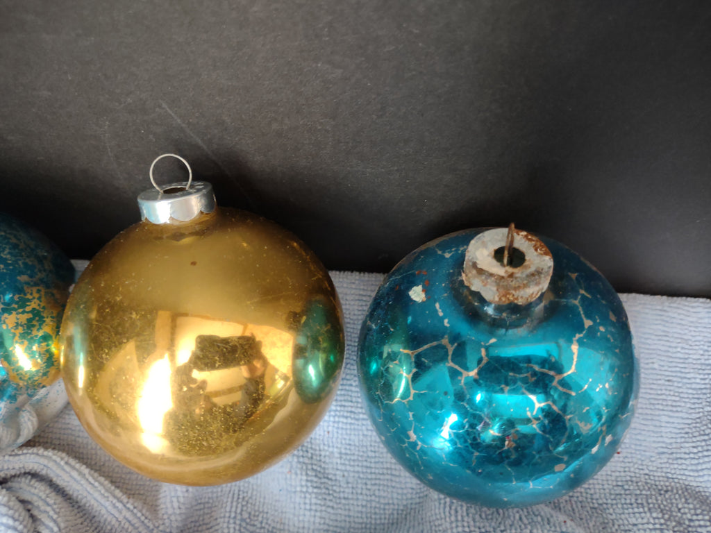 Vintage Christmas Ornament Bulb x 3 Shiny Brite 3" IMERFECT (lot 3448)
