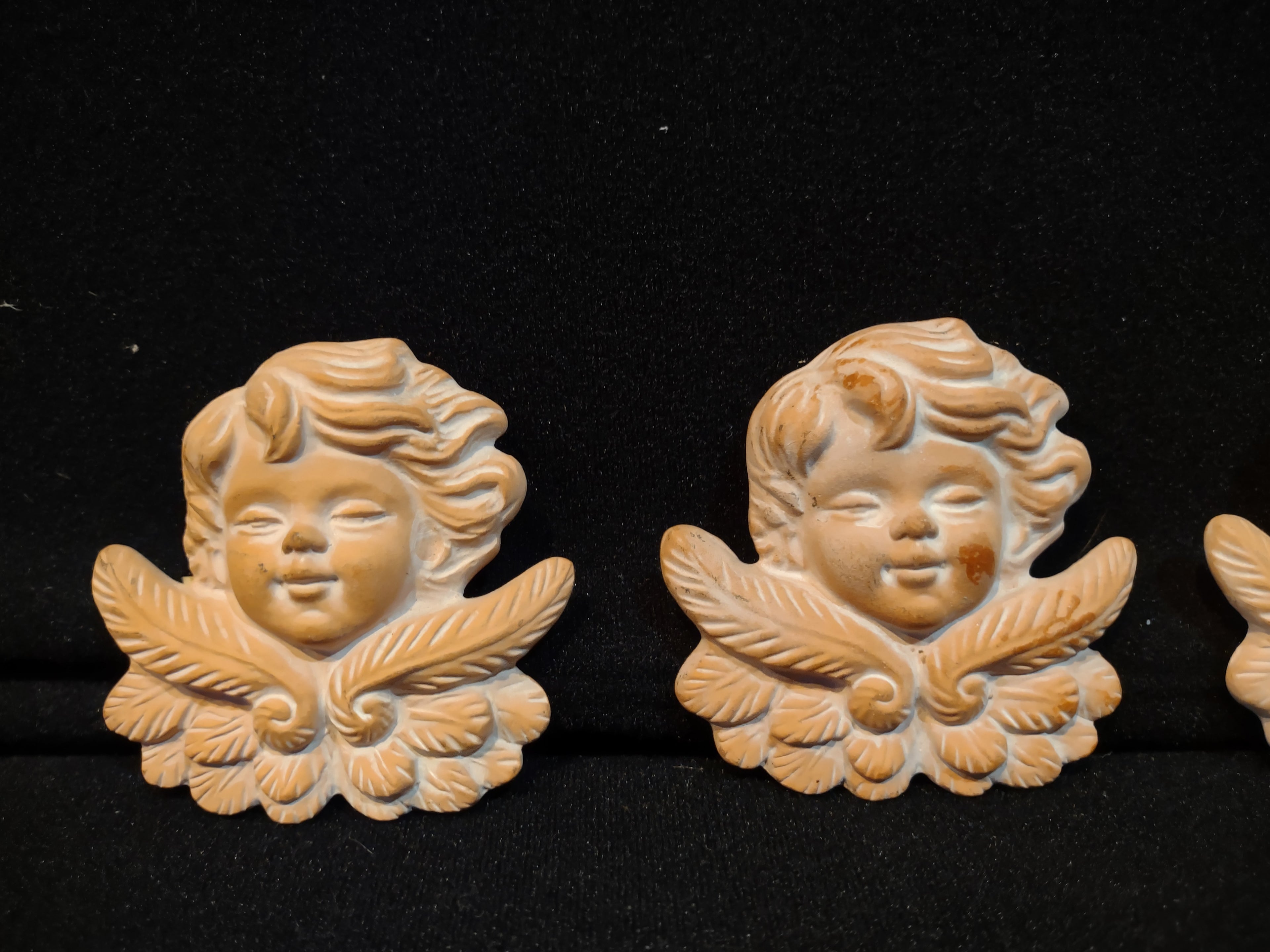 Vintage Terracotta Fridge Magnet Cherub Angel x 4 (lot 5390)