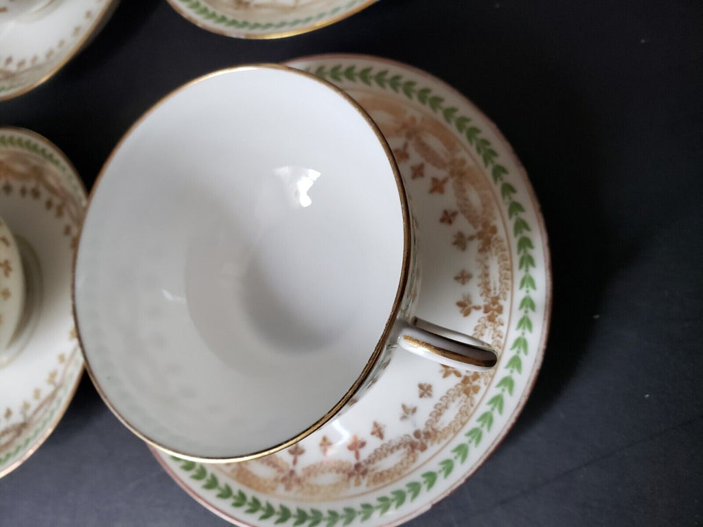 JP Limoges France Gold Trim Green Laurel 4 x Teacup & Saucer (583)