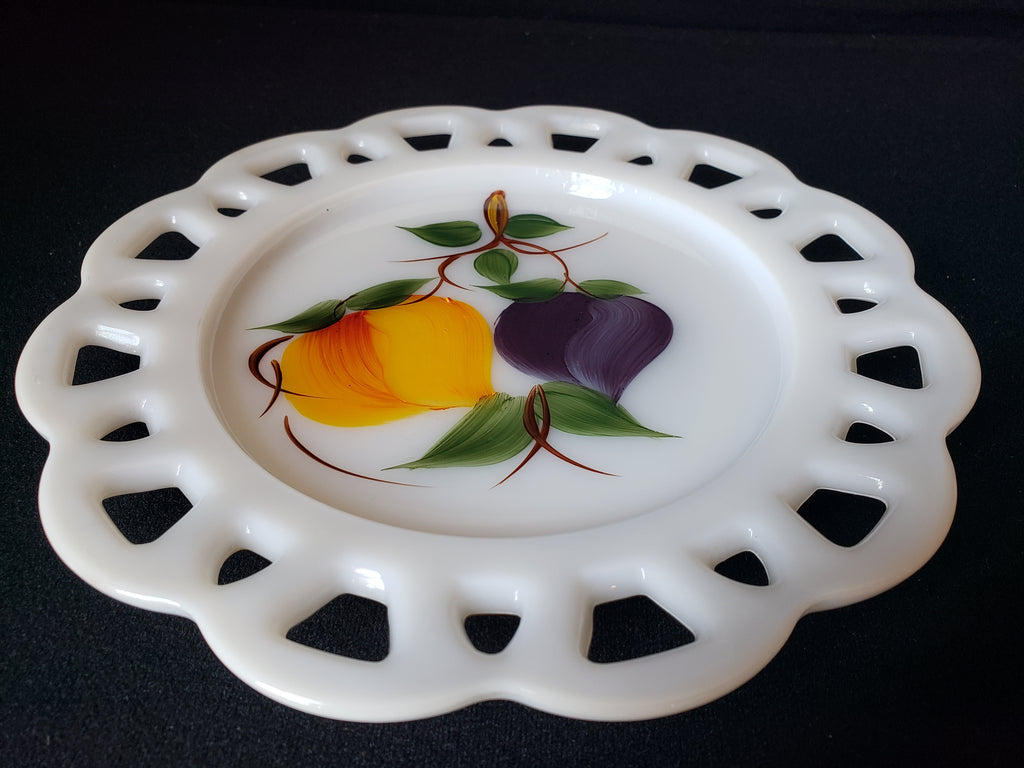 Vintage Westmoreland Peach Plum Motif Milk Glass Wall Plate (lot 2188)