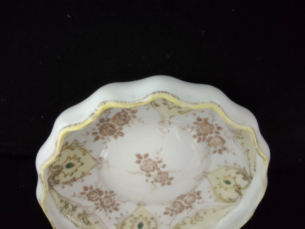037 Vintage Hand Painted Nippon Moriage Gold Beaded Raised Design Footed Dish