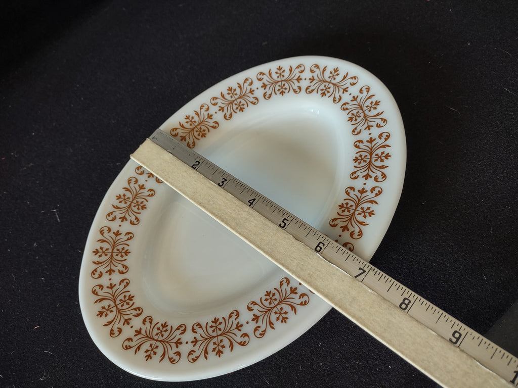 Vintage Pyrex Milk Glass USA Copper Filigree Small Serving Platter (lot 5211)