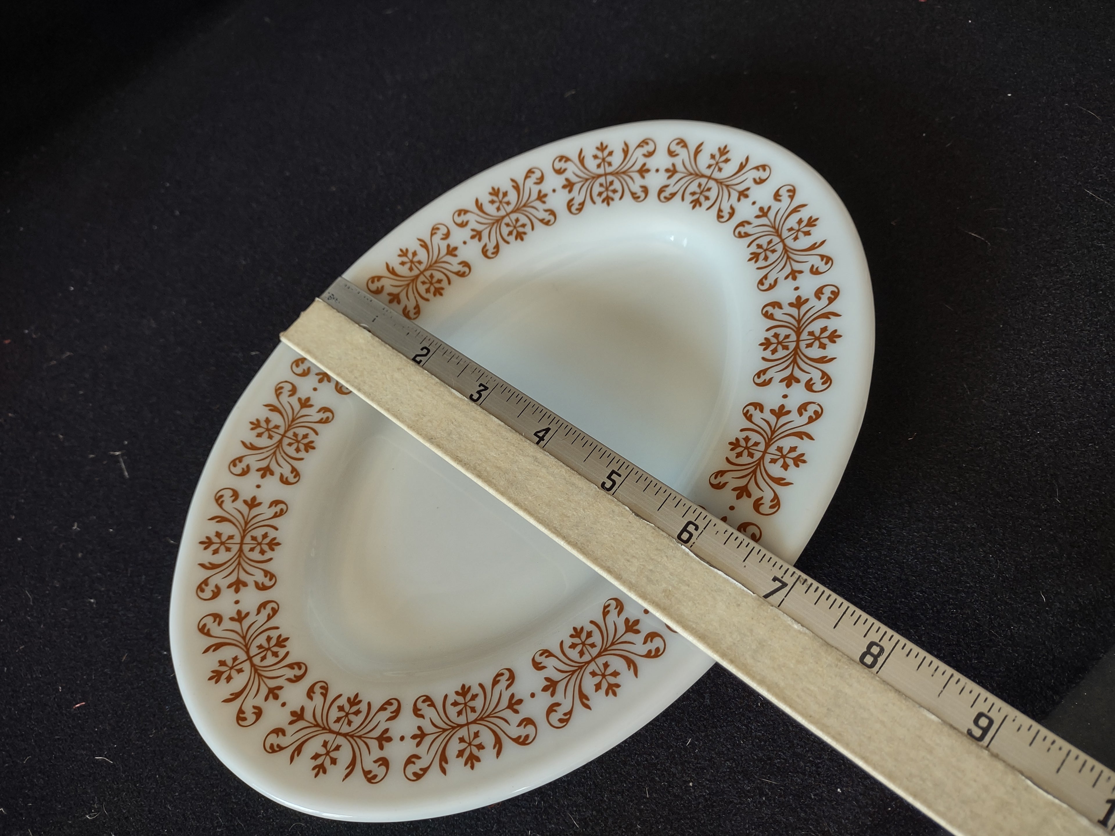 Vintage Pyrex Milk Glass USA Copper Filigree Small Serving Platter (lot 5211)