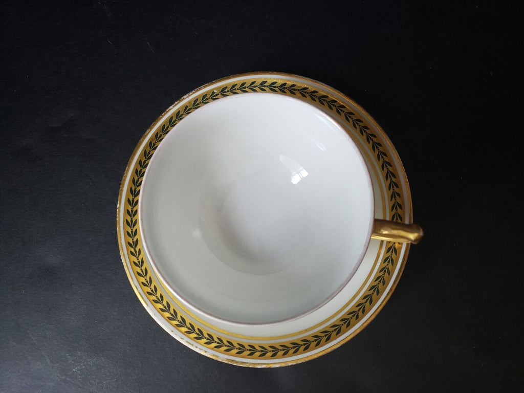 JP Limoges France Gold Trim Green Laurel Teacup & Saucer (lot 600)