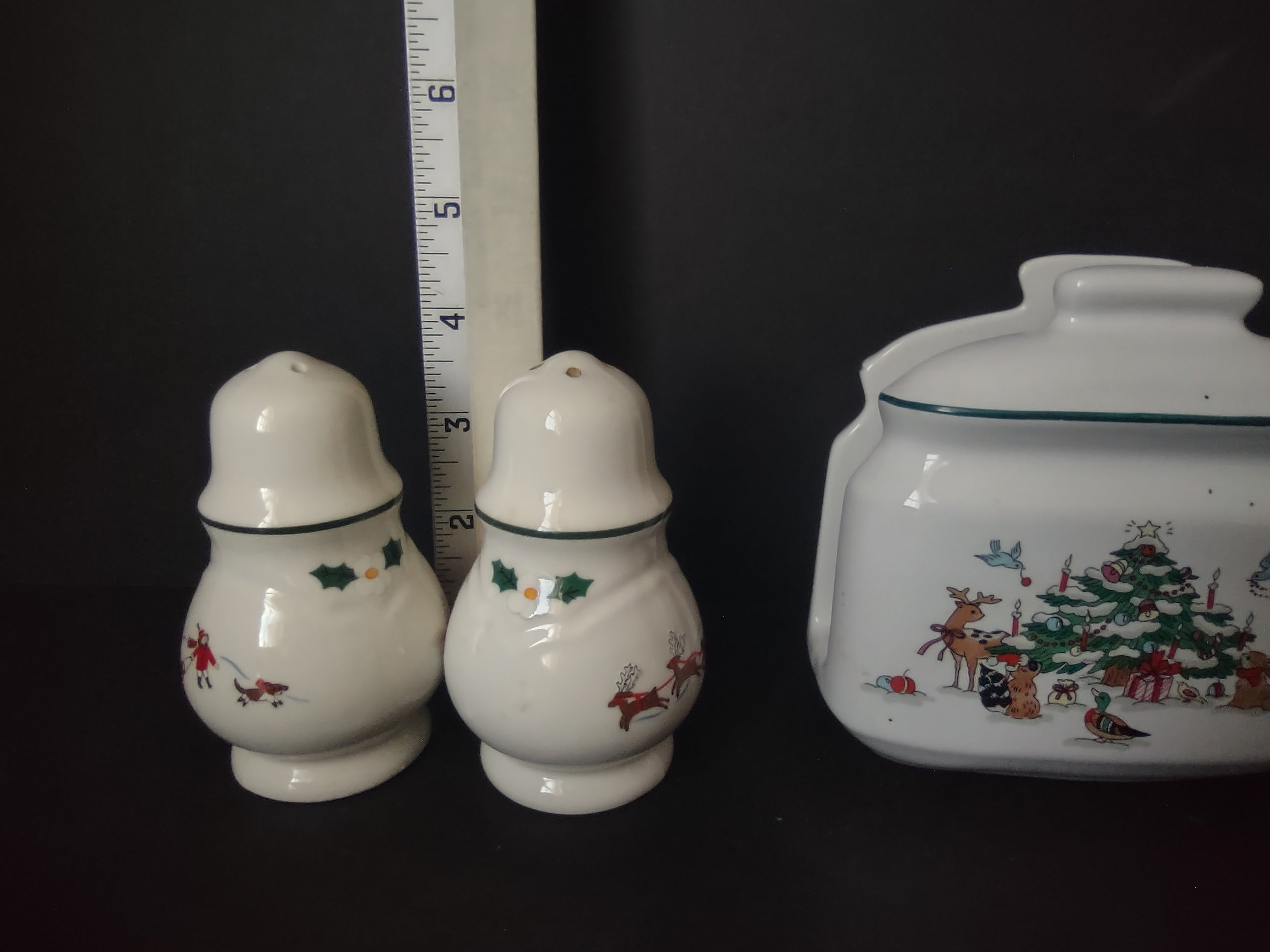 Pfaltzgraff Christmas Gravy Bowl Napkin Holder Salt Pepper Holder (lot 1160)