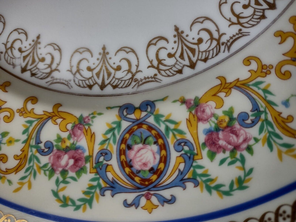 Ahrenfeldt Limoges Gold Trim Ornate Design Blue Dinner Plate 10-7/8" (lot 641)