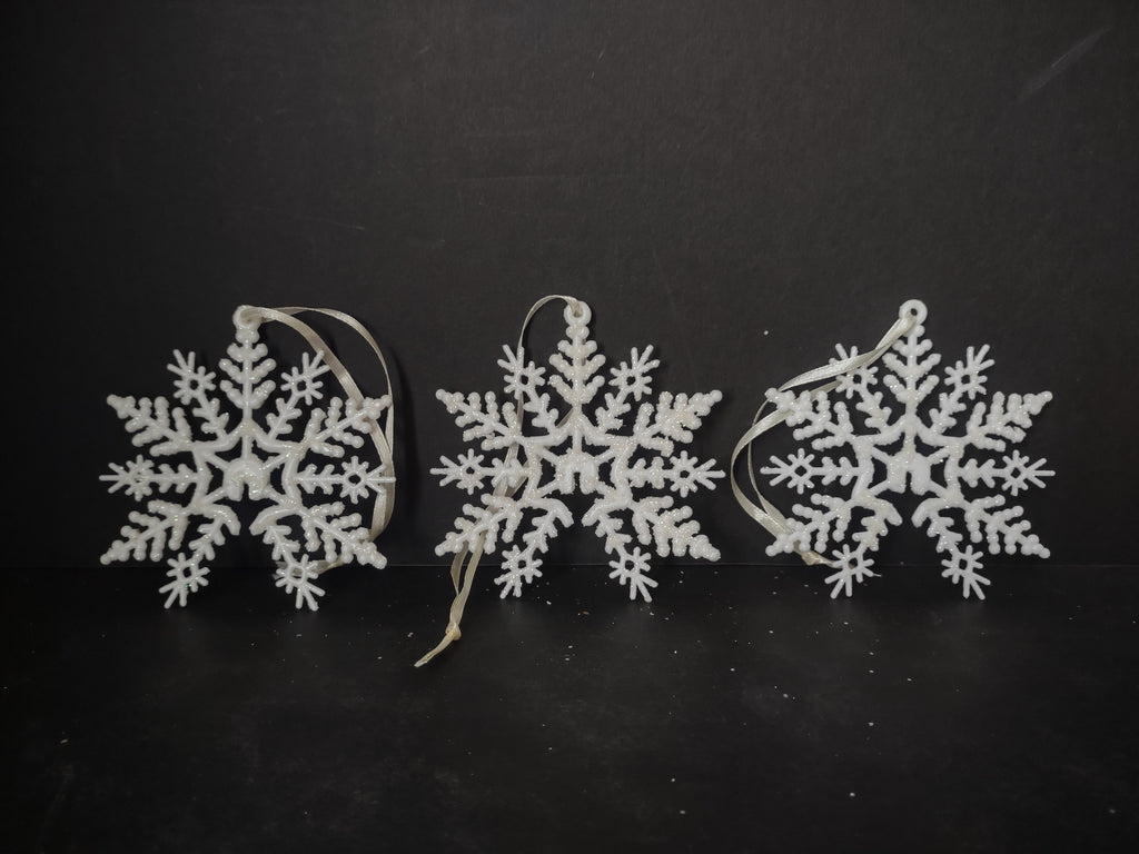 Christmas Ornament x 18 Snowflake White Glitter 3-1/2" (lot 3354)