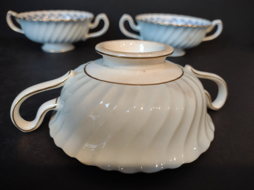 Vintage Minton Bone China Cheviot Blue Boullion Cup x 3 IMPERFECT (lot 5439)