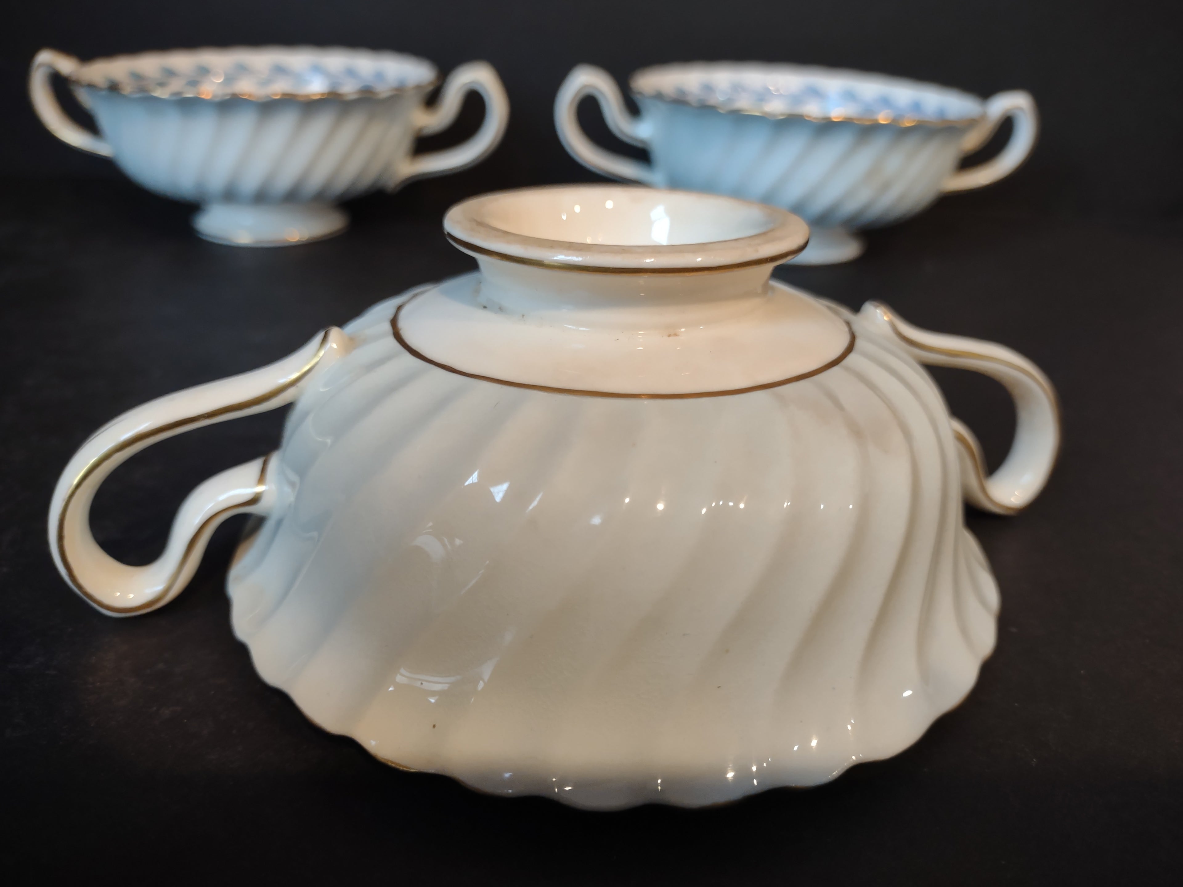 Vintage Minton Bone China Cheviot Blue Boullion Cup x 3 IMPERFECT (lot 5439)