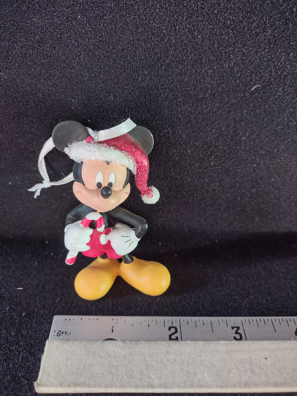 Vintage Disney Mickey Mouse Christmas Ornament Santa Hat Candy Cane (Lot 4799)