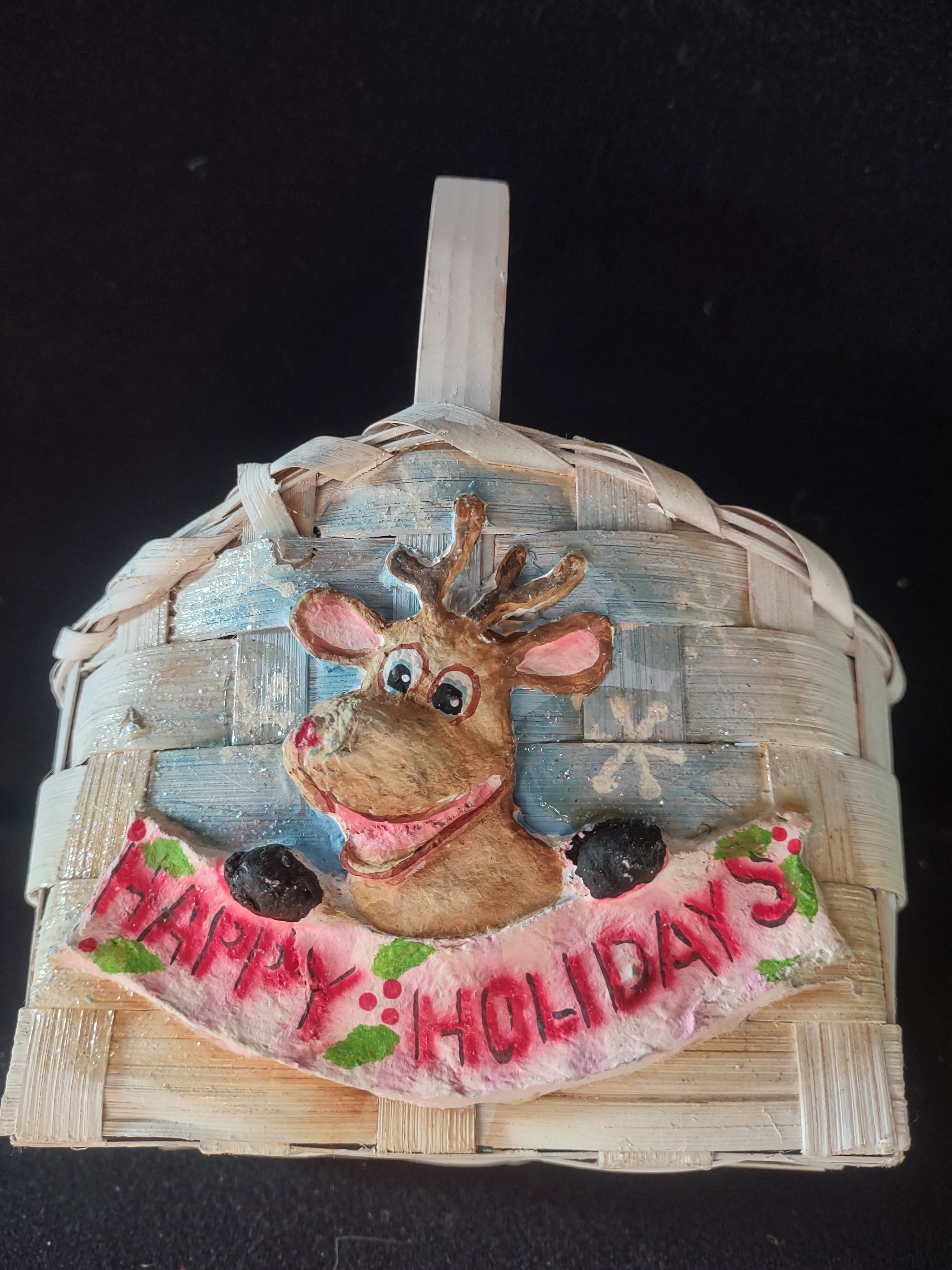 Christmas Woven Gift Treat Baskets Dove Reindeer Santa Set Of 4 (Lot 4669t)