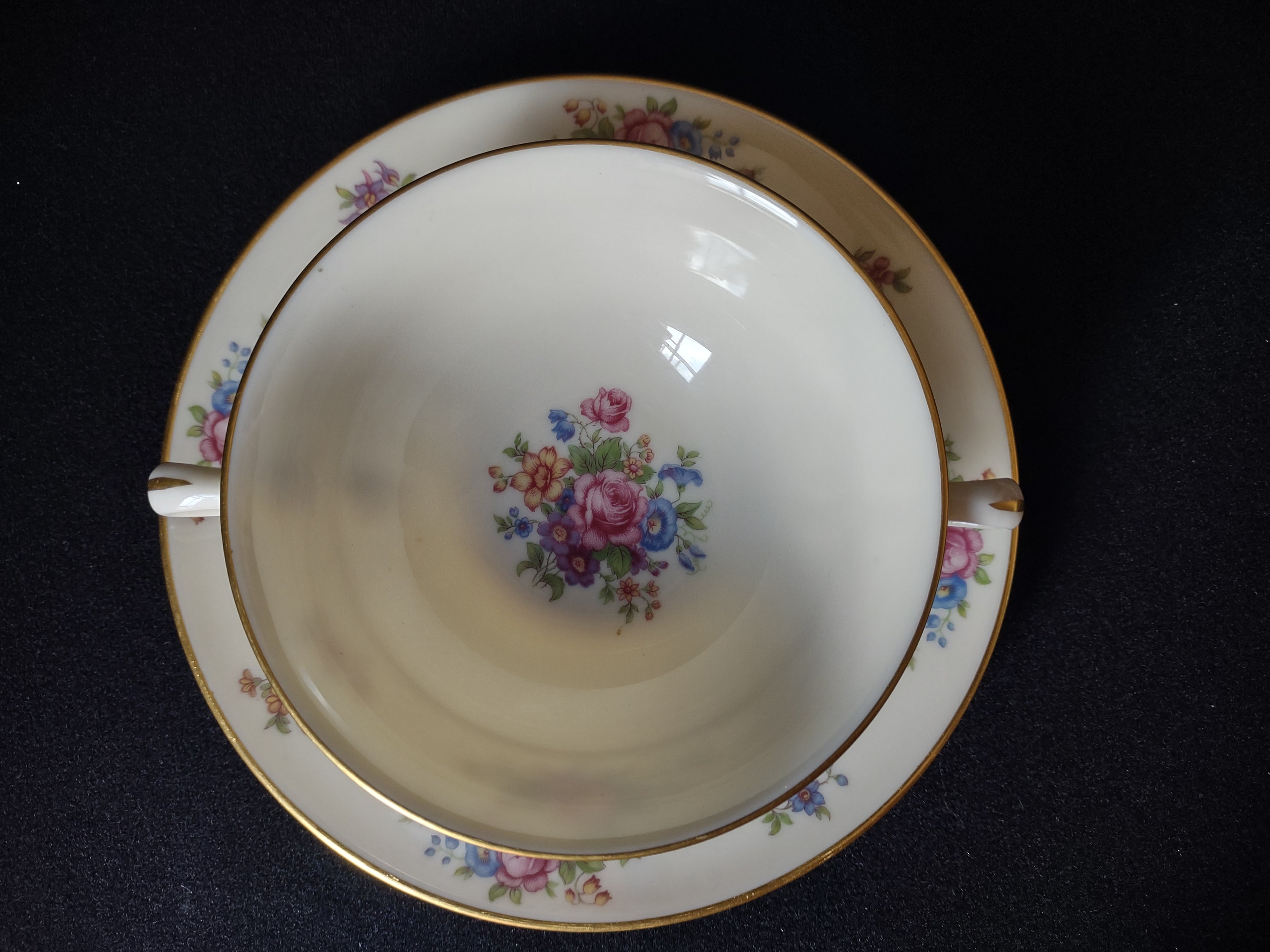 Vintage Lenox Rose L-347 Bouillon Cream Soup with Liner Gold Trim (lot 1818)