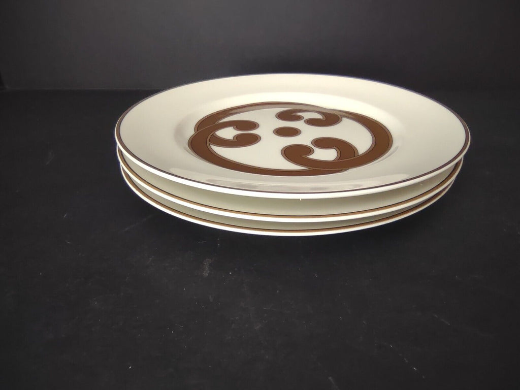 VIntage Rare Fitz and Floyd 3 x Charade Dessert Plate Brown Cream Gold (lot 535)