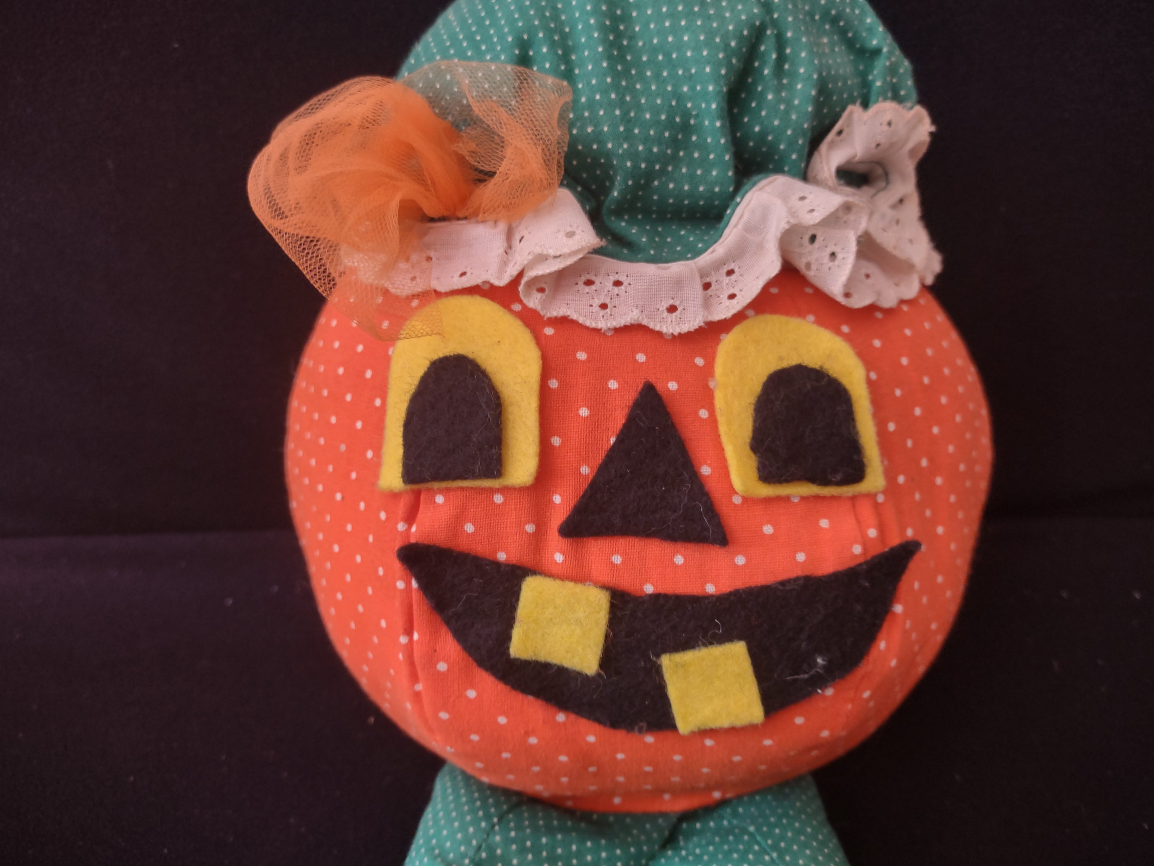 Vintage Halloween Primitive Plush Pumpkin with Hat & Legs x 2 (lot 3004j)