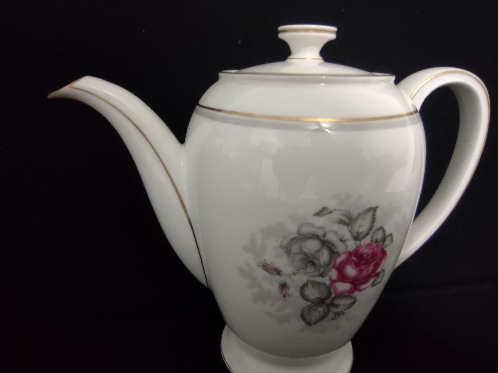 Vintage Collectable Gray Dawn Rosenthale Coffee Pot Floral Pink Rose (lot 239)