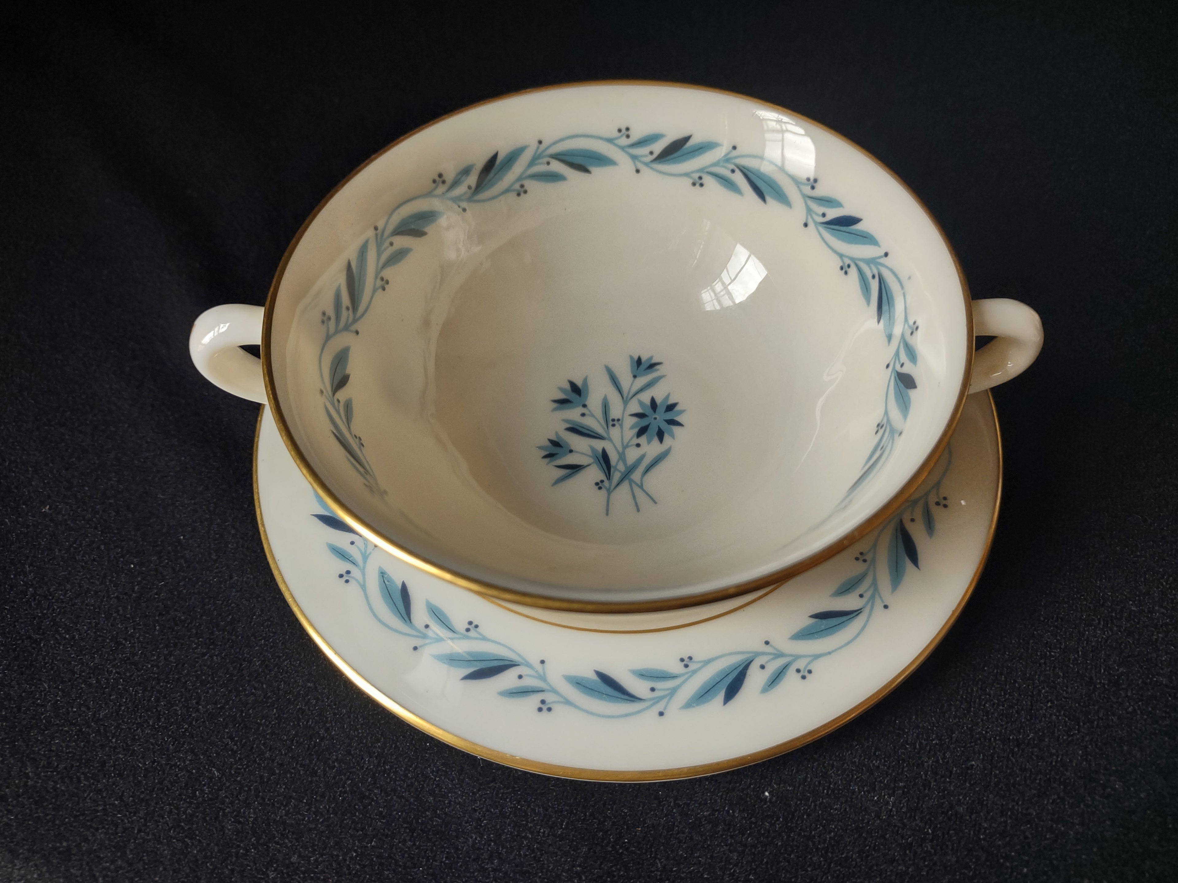 Vintage Lenox Bouillon Soup 2-handle Cup with Liner Blue Ridge (lot 1787)