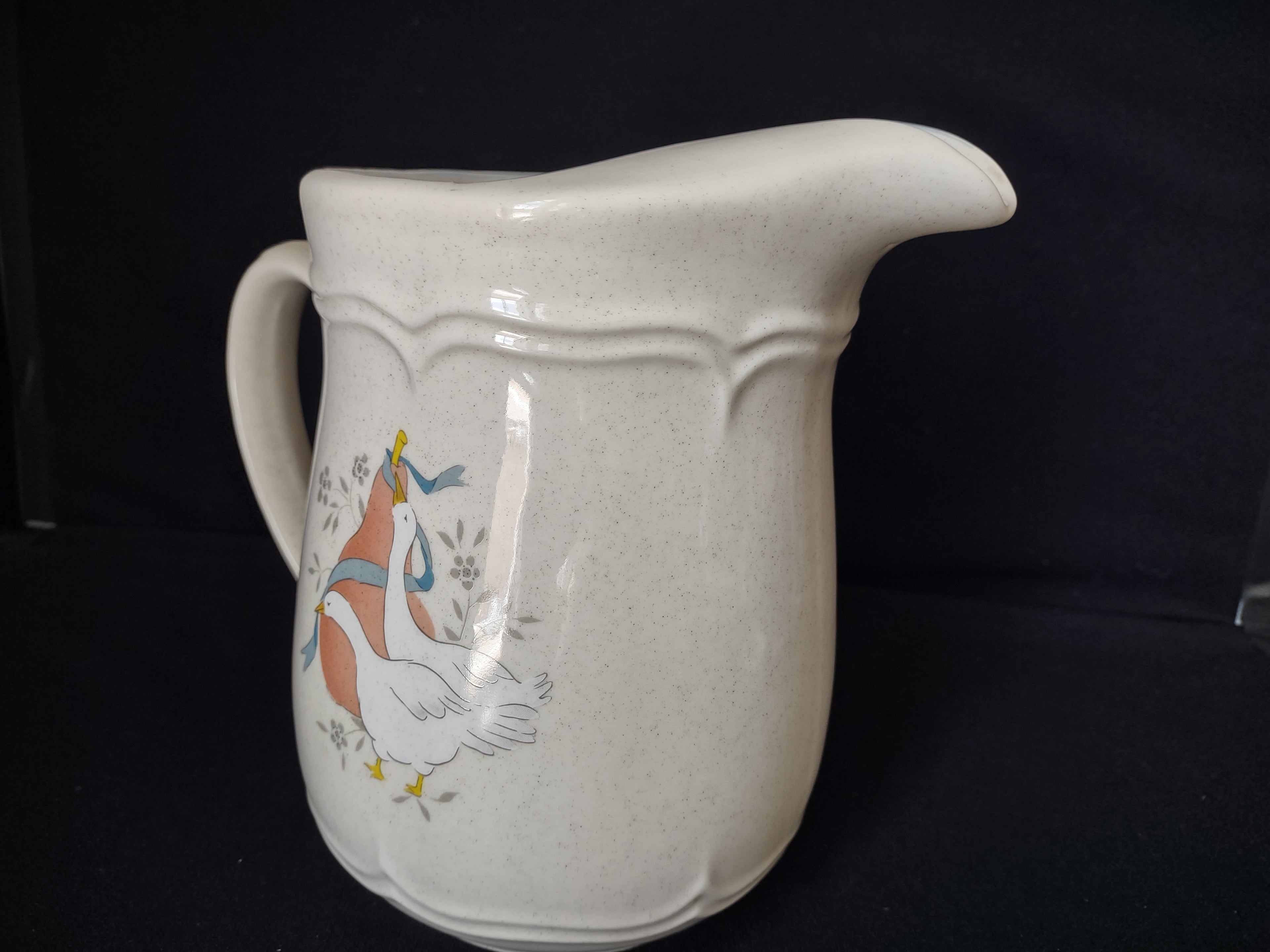 Vintage Ceramic Marmalade Pitcher Geese Duck Pear Ribbon Ice Lip (lot 2818c)
