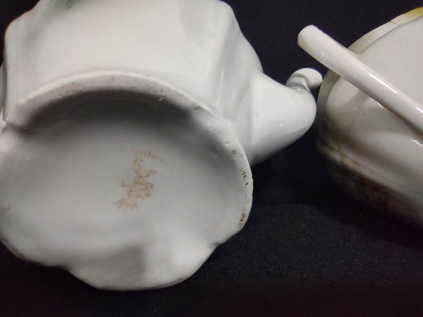 Vintage Bavaria Teapot Creamer Sugar Dish White Rose Gold Trim (lot 240)