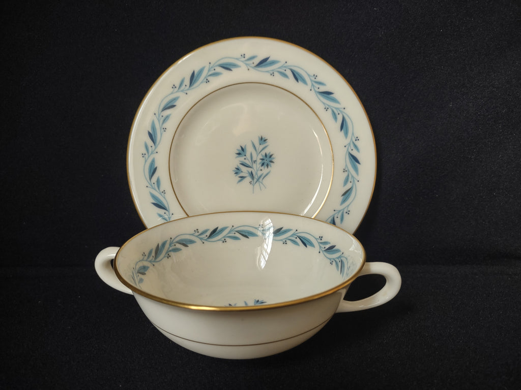 Vintage Lenox Bouillon Soup 2-handle Cup with Liner Blue Ridge (lot 1787)