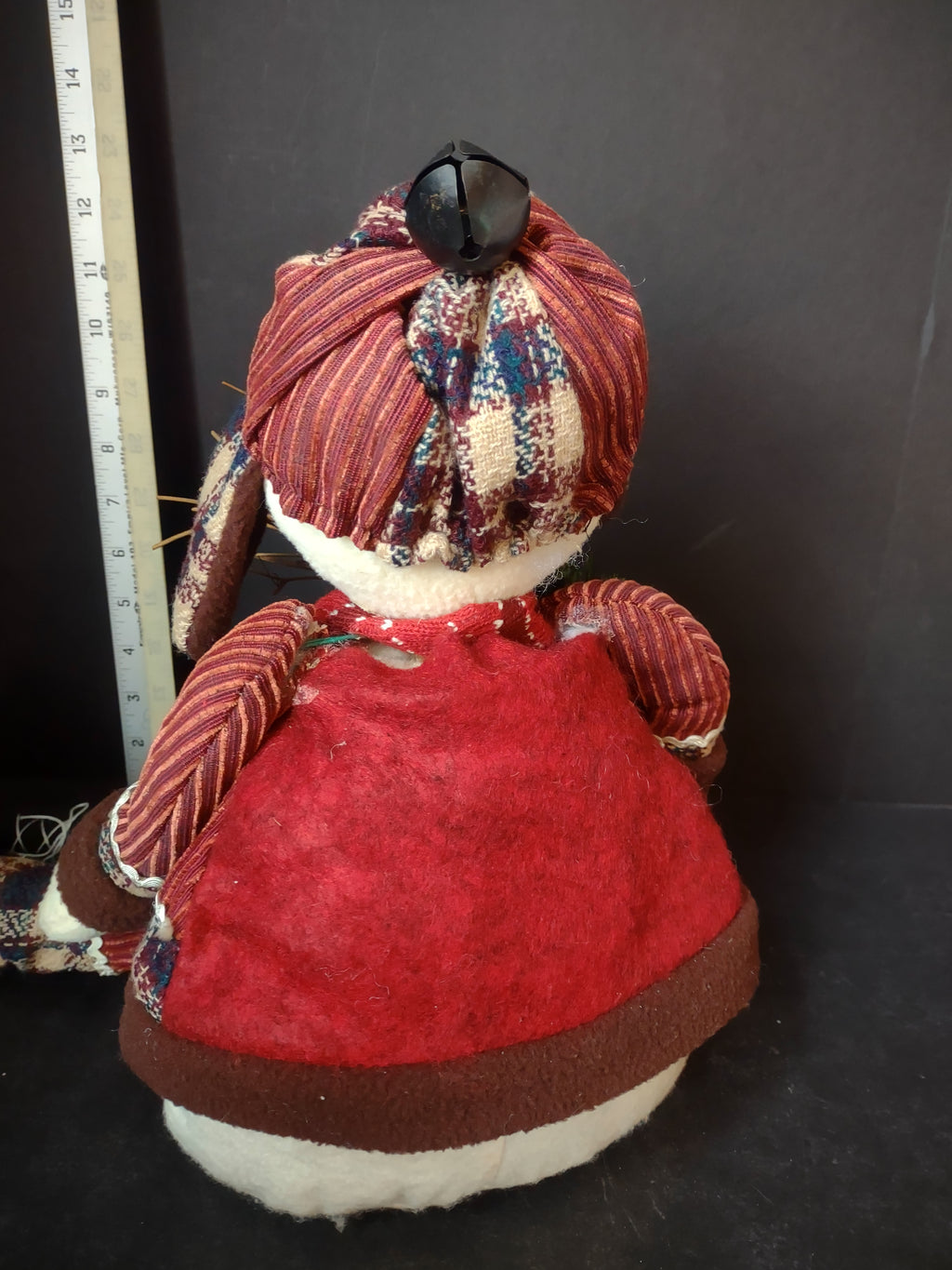 Christmas Primitive Shelf Sitting Snowman with Bells 12" Tall Sitting (lot 3362)