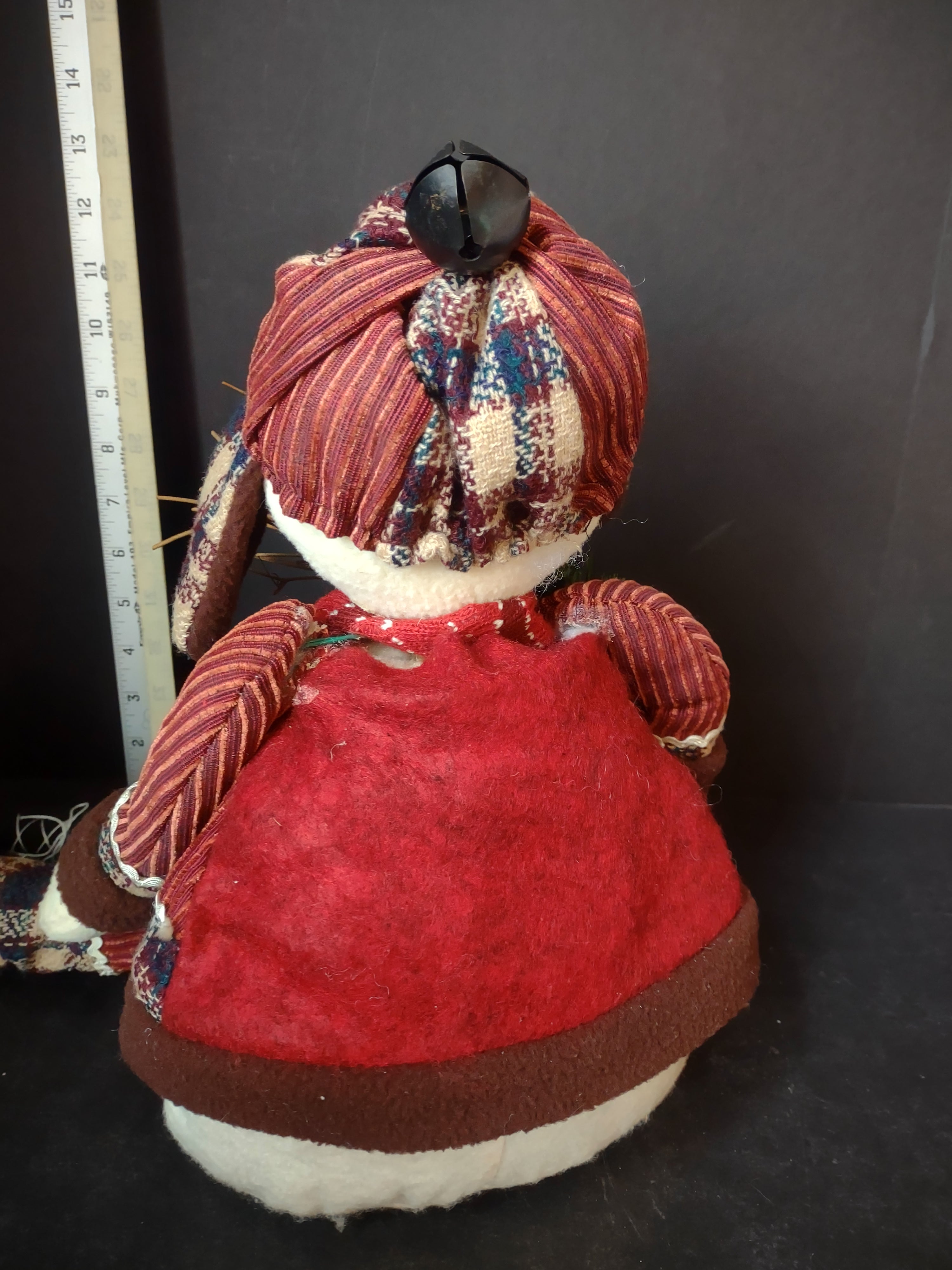 Christmas Primitive Shelf Sitting Snowman with Bells 12" Tall Sitting (lot 3362)