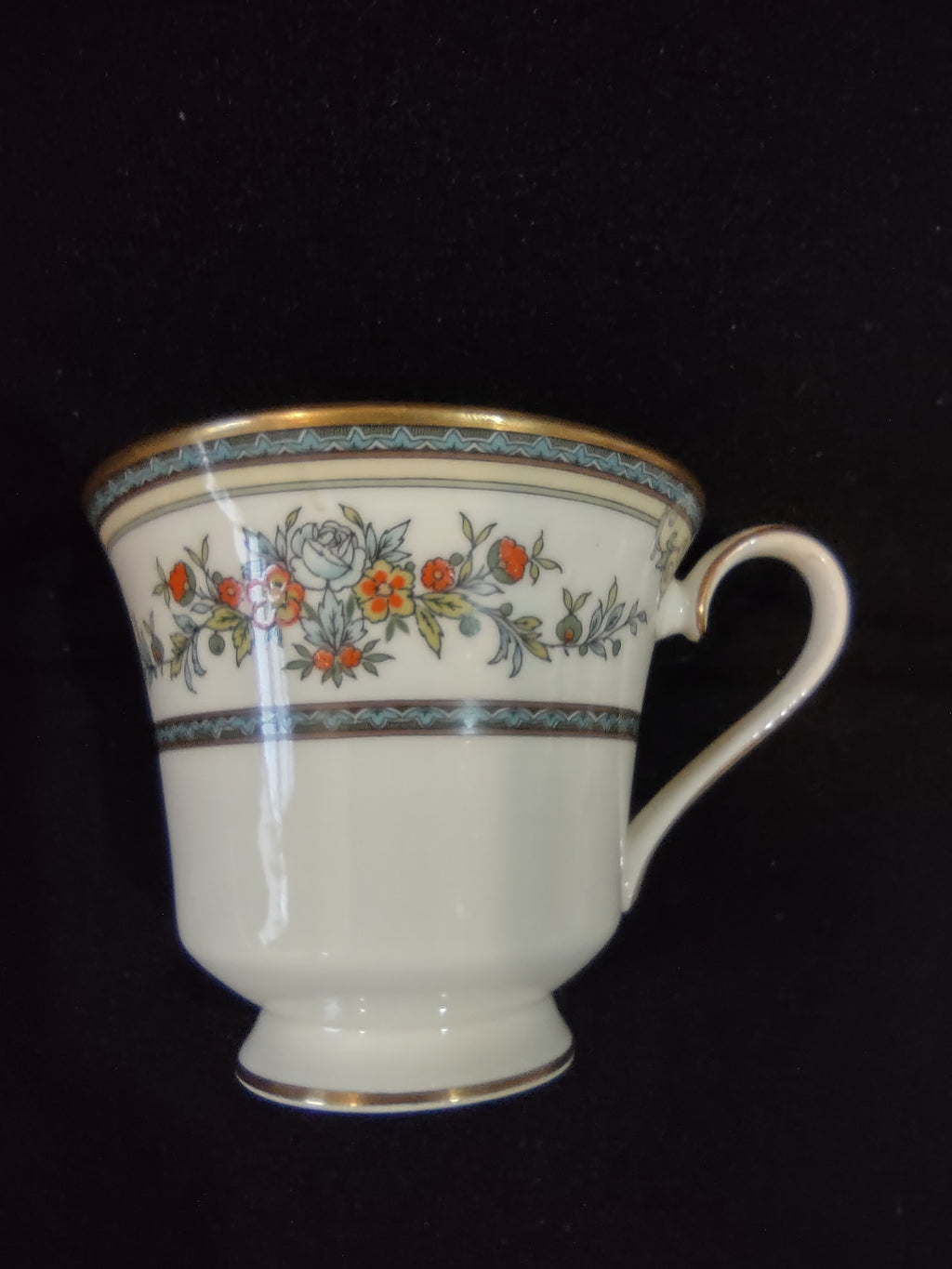 Vintage Minton Stanwood Teacup Saucer Bone China Blue Orange Green (Lot 5503)