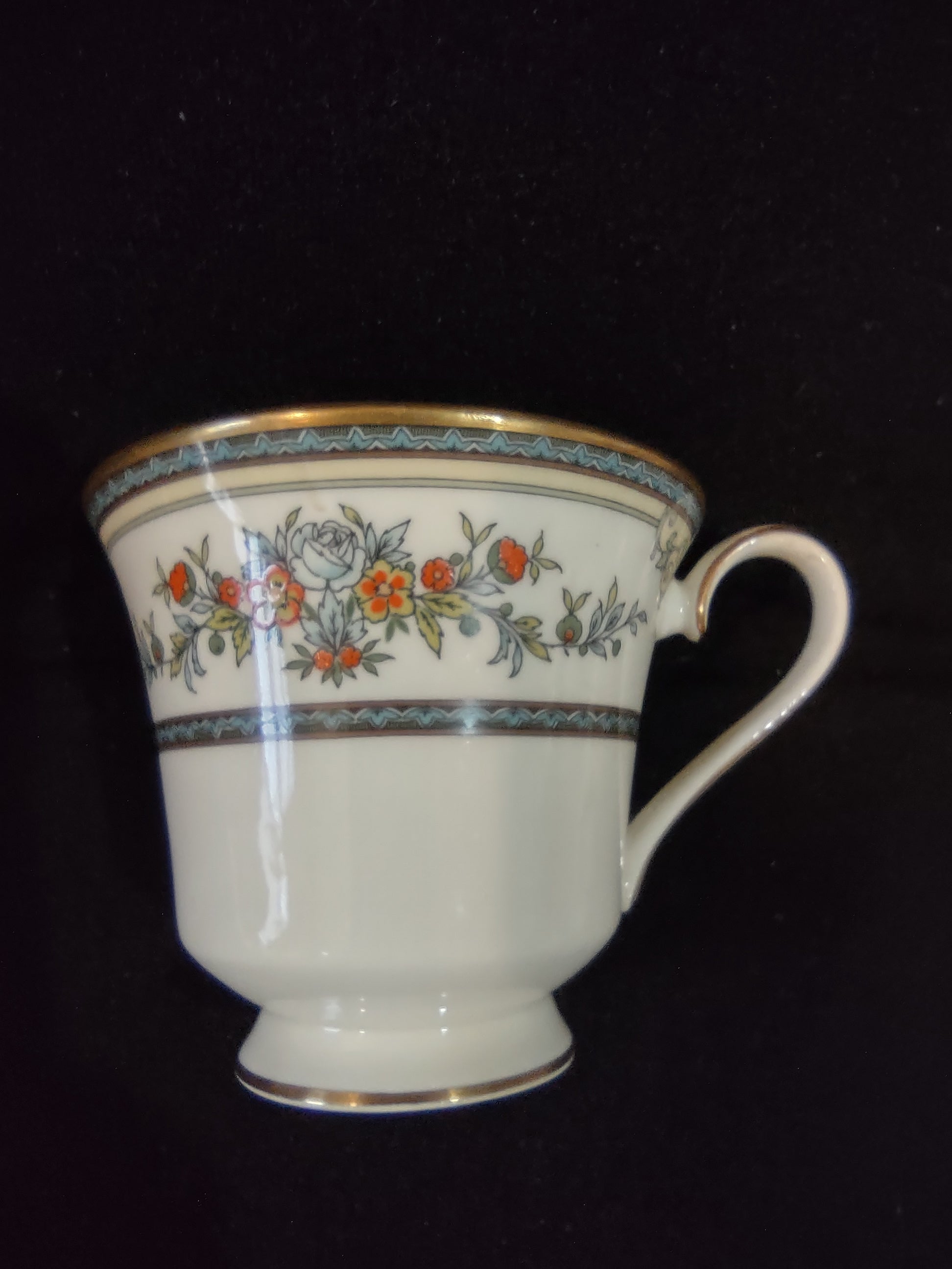 Vintage Minton Stanwood Teacup Saucer Bone China Blue Orange Green (Lot 5503)