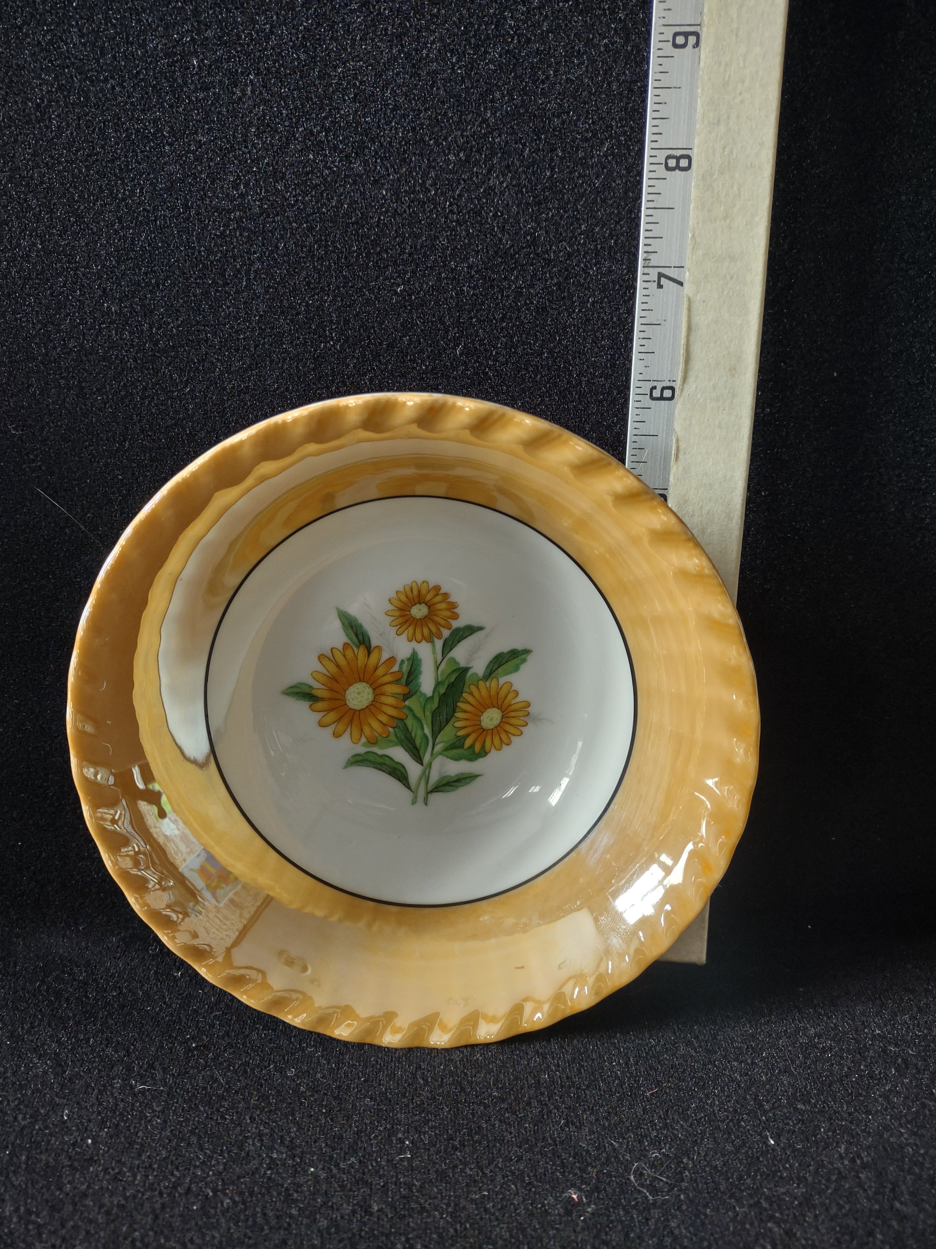 Vintage 6" Lusterware Cereal Cram Soup Bowl x 4 Orange Trim Flowers (Lot 5051)