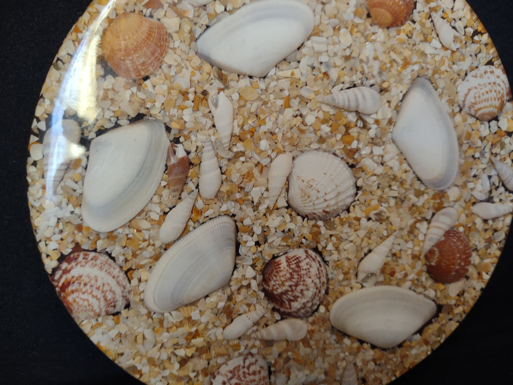 Vintage Acrylic Shell Trivet Handmade with Beach Sand (lot 1697)