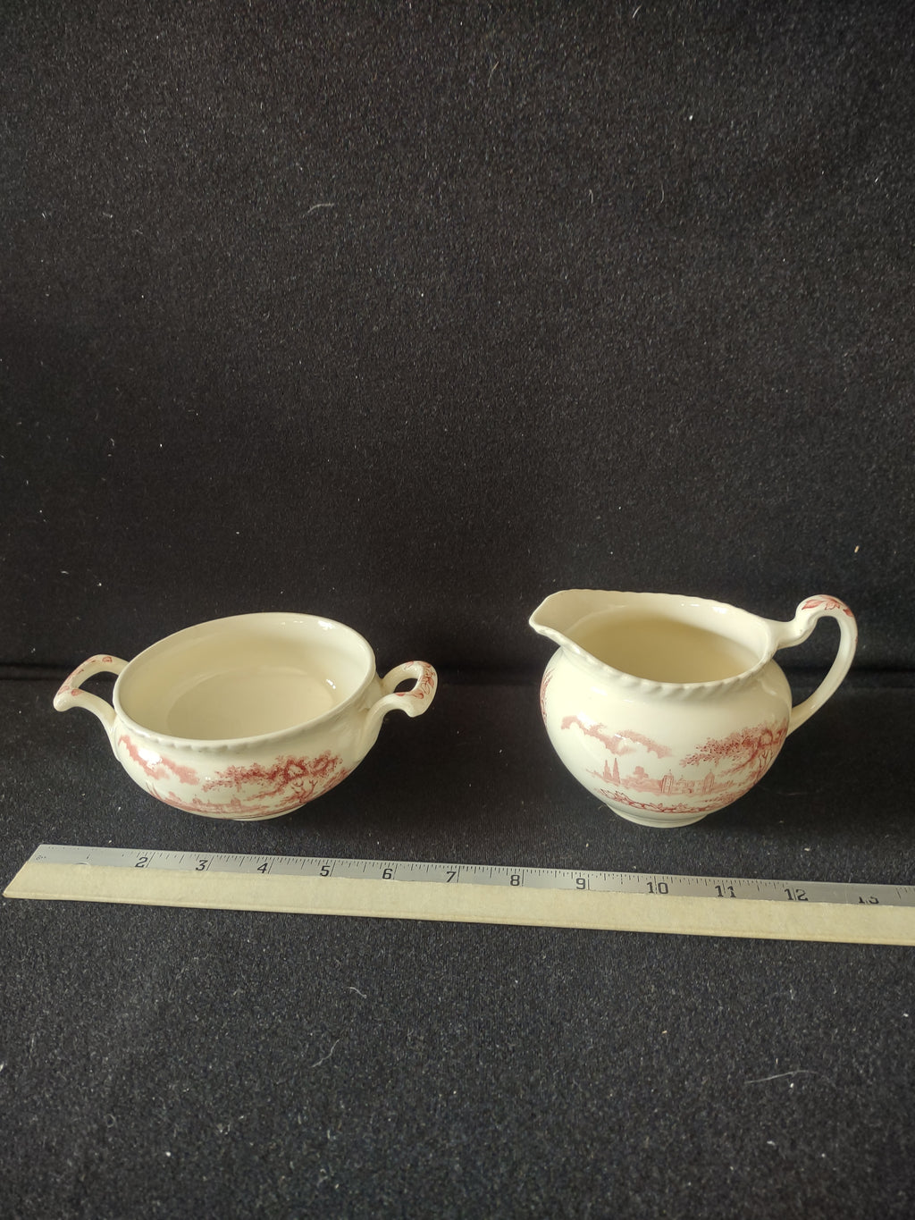 Vintage Johnson Brothers Creamer Open Sugar Bowl Castle On The Lake (Lot 5544)
