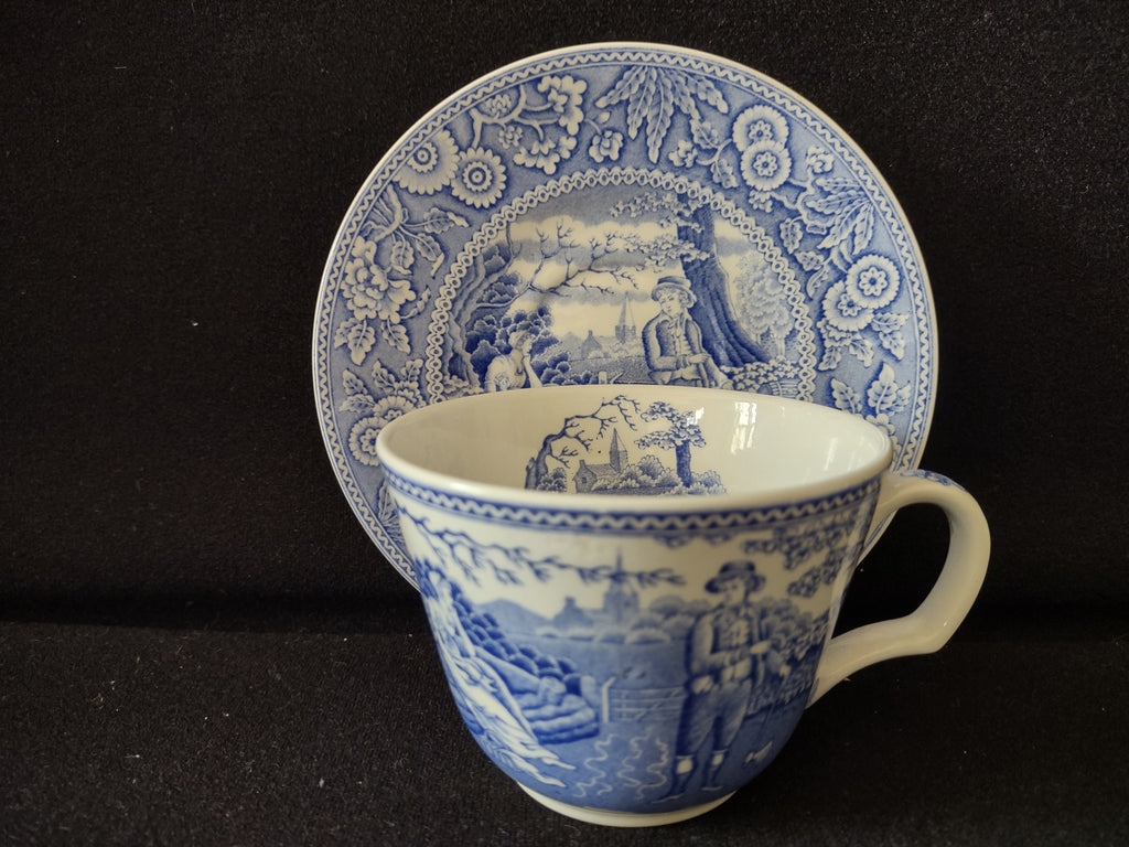 Spode Blue & White Room Teacup Woodman Vintage English Transferware (lot 5847)