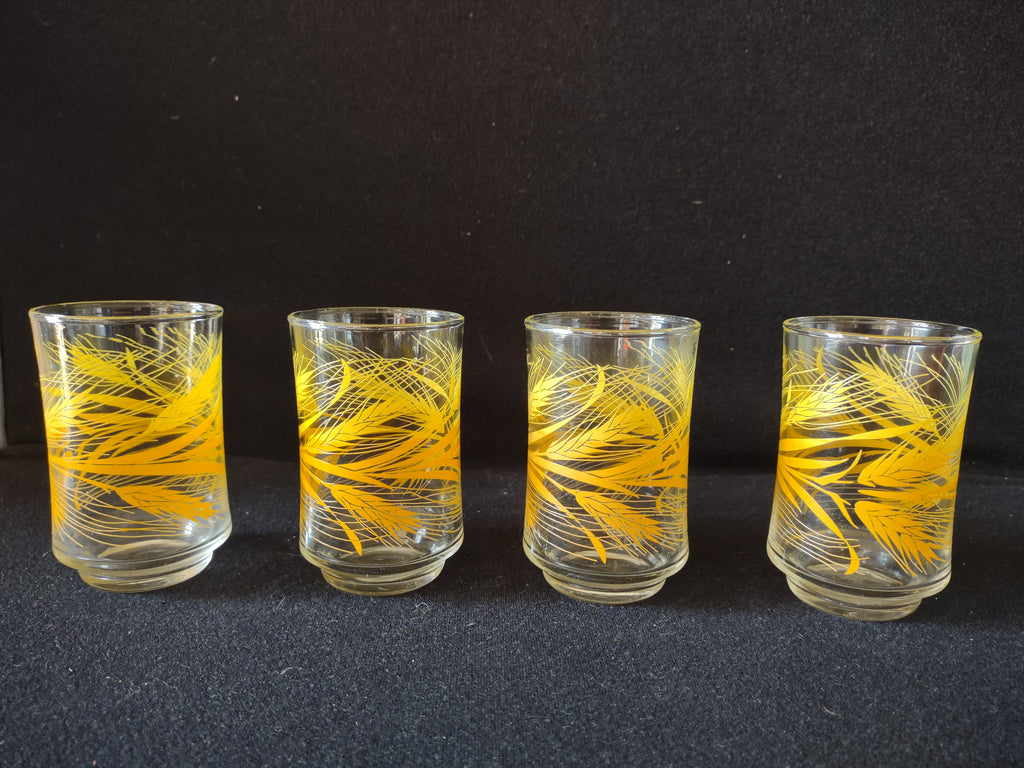 Vintage MCM Libbey 3-3/4" Golden Wheat Glasses x 4 (lot 5169)