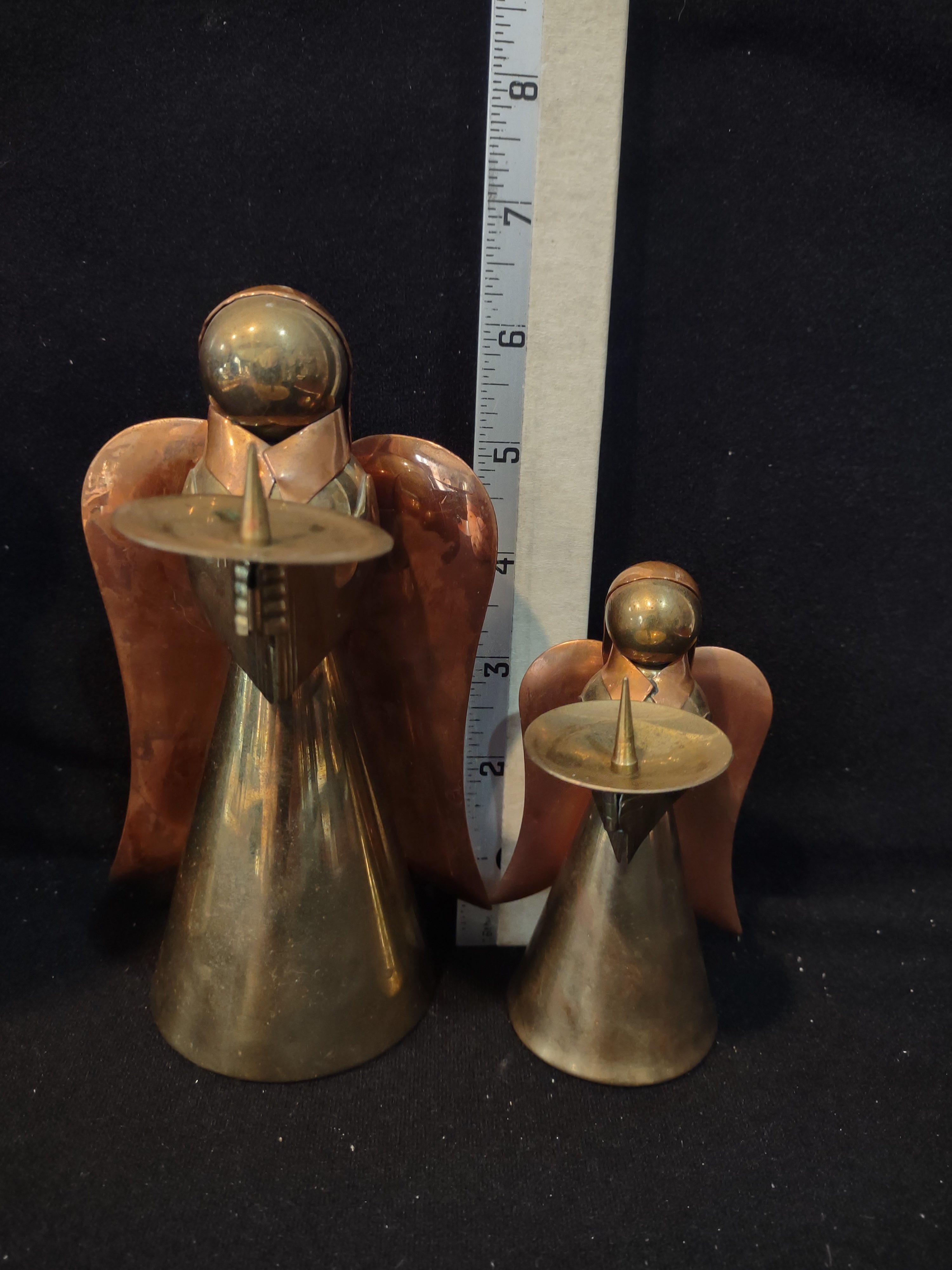 Vintage Christmas Brass Copper Angel Figurine Candle Holders Set Of 3 (Lot 4001)