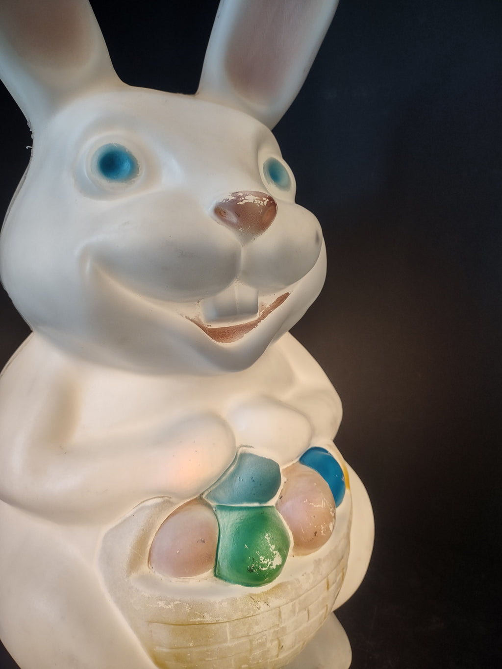 Vintage Easter Bunny Blow Mold Egg Basket (lot 2543c)