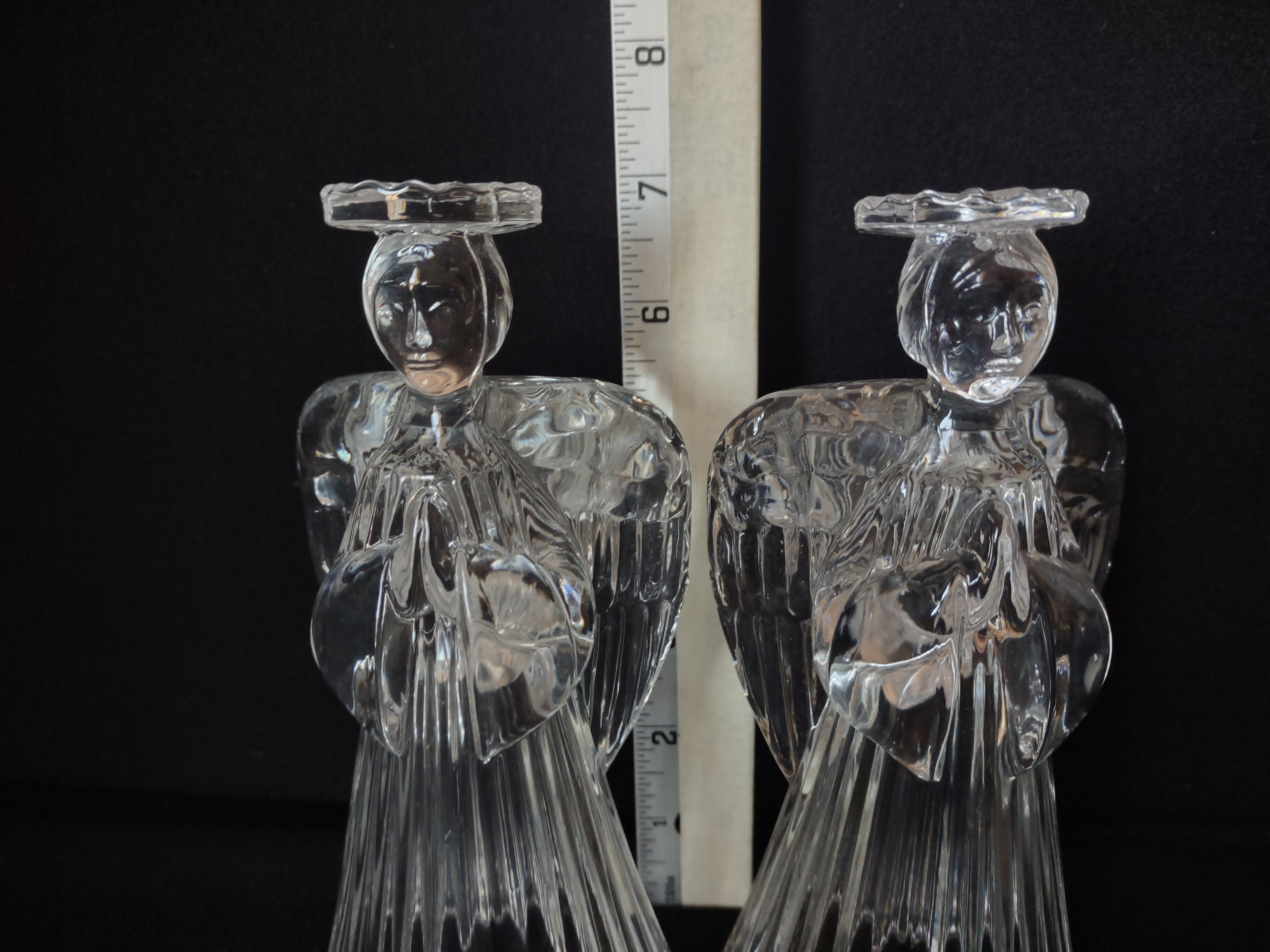 Christmas Set of 2 Glass Angels Candle Holders (lot 1577)