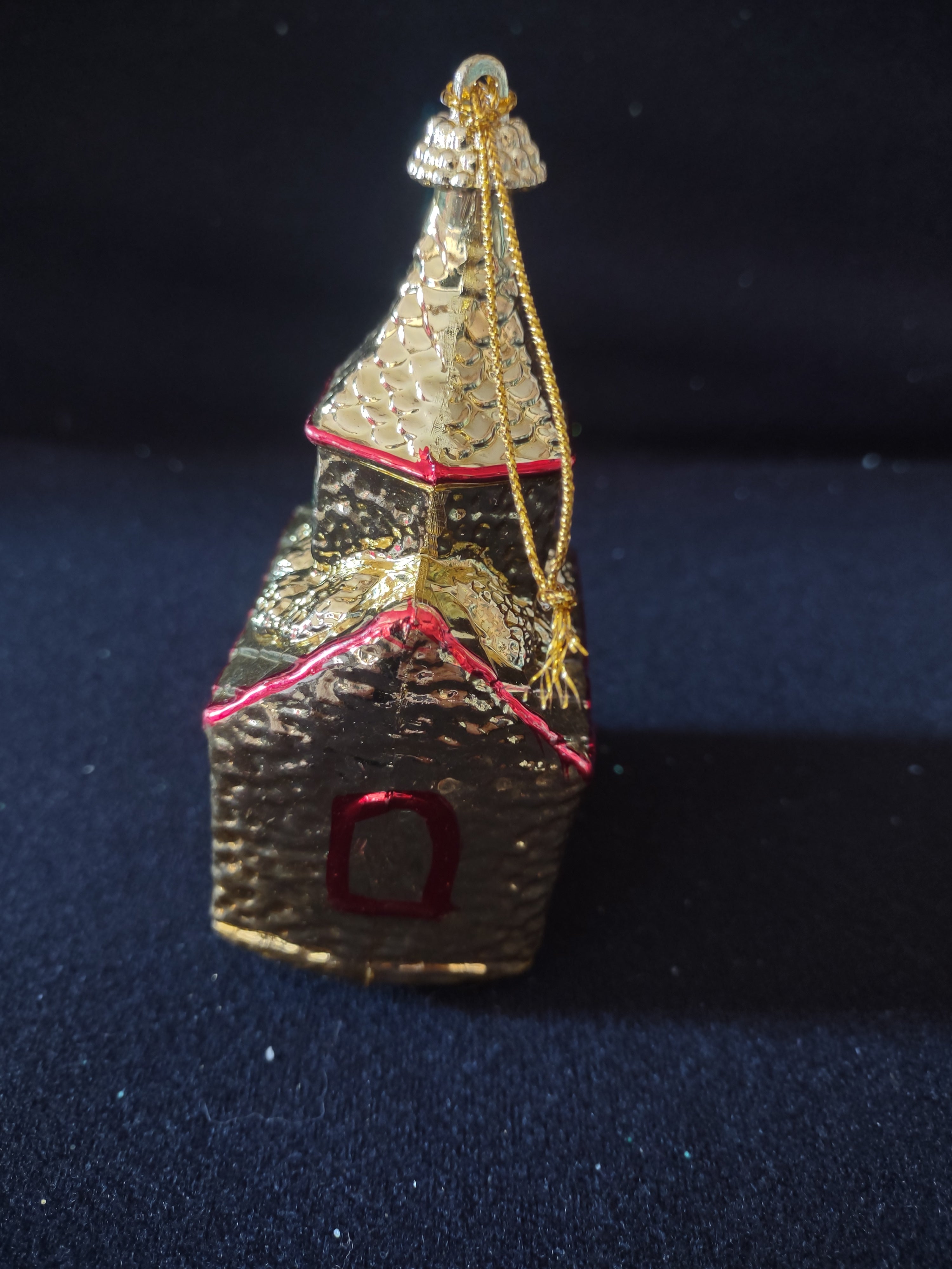 Vintage Christmas Ornament Golden Church Plastic x 5 (Lot 4399)