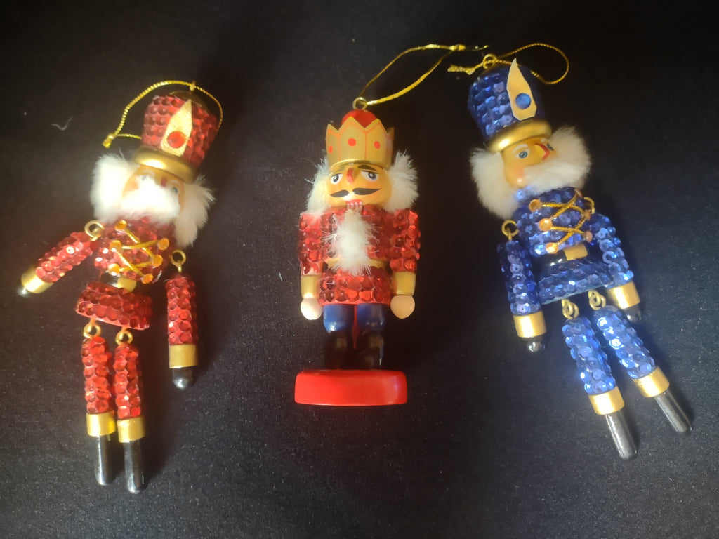 Christmas Soldier Nutcracker Village Ornaments Handcrafted Blue Red (lot 1598)