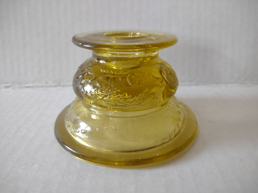 Vintage Federal Depression Glass Madrid Candlestick Holder x 2 Amber (Lot 5309)