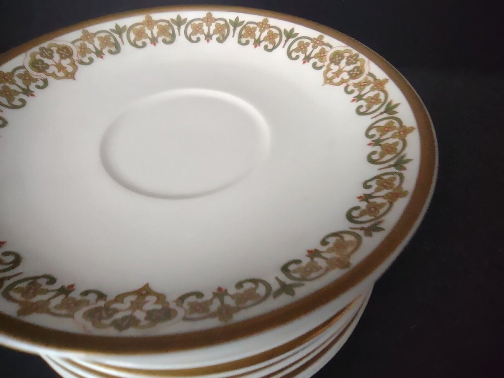 Haviland Limoges 7 x Saucer 5-1/2" Four Leaf Flower Green Red (lot 529)