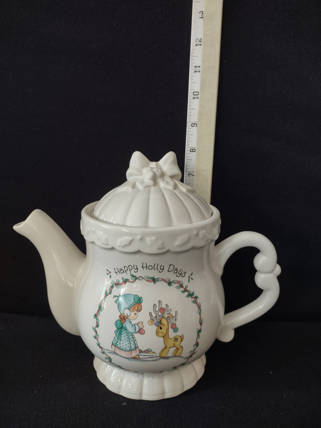 Vintage Precious Moments Happy Holly Days Christmas Teapot (Lot 4043)