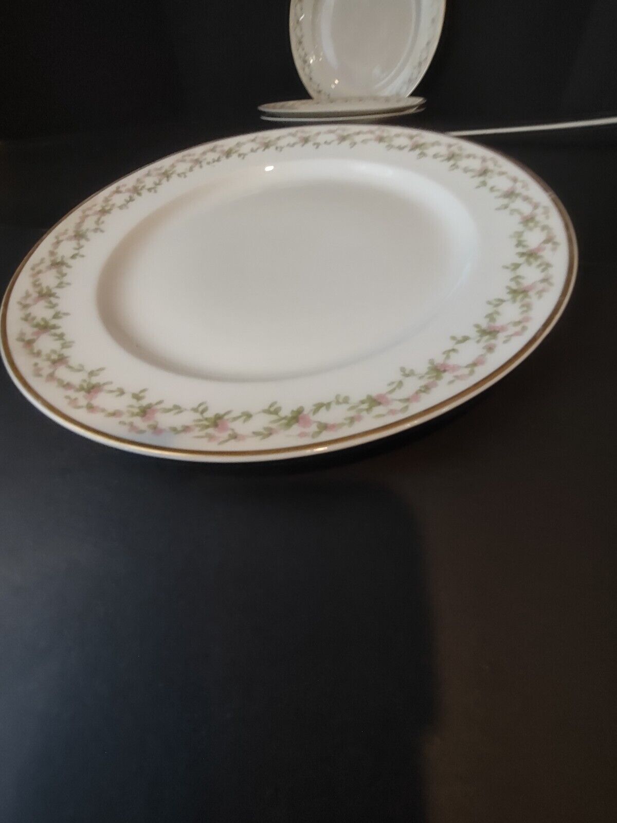 GDA Limoges France 4 x Salad Plate Gold Trim Pink Rose Garland (lot 553)
